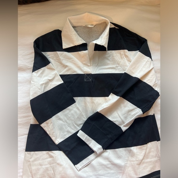 H&M Loose-Fit Polo Shirt Navy Stripe NWT Size Medium - Picture 8 of 10